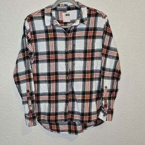 SO womens sz small long sleeve plaid button-up  100% cotton shirt